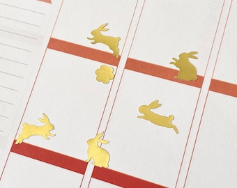 Rabbit Stickers, Rabbit Planner Stickers, Bunny Rabbit Stickers, Rabbit Hobonichi Stickers, Gold Planner Stickers