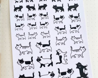 Walking Cat Stickers, Cat Planner Stickers, Cat Journal Stickers, Cat Bullet Journal Stickers, Cat Scrapbook Stickers