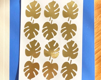 Gold Leaf Sticker Seals, Leaf Envelope Seal Gold, Gold Foil Sticker Leaves, Gold Leaf Tropical Sticker Seal, Shiny Gold Plant Sticker Seal