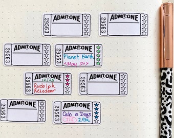 Movie Log Sticker, Vintage Ticket Sticker, Movie Planner Sticker, Bullet Journal Sticker Movie, Movie Ticket Sticker, Show Ticket Sticker