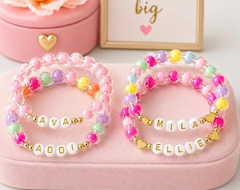 Girls Name Bracelet, Kids Gift, Girls Birthday Gift, Gold Heart Accents, Personalized Kids Jewelry