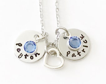 Twin Mom Kids Name and Birthstone Necklace, Push Present for New Mom, Boy Mom, New Baby Necklace, New Mom Jewelry, Daughter Gift, Mommy Gift