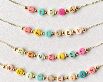 Personalized little girls name necklace, Kids Jewelry, Gold Accent Beads, Girls Birthday Gift