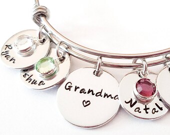 Personalized Bracelet, Mothers Day Gift for Grandma, Gift for Mom, Grandkids Names & Birthstones