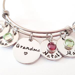 Personalized Grandma Bangle Bracelet Hand Stamped Grandma Bracelet, Grandma Gift, Grandma Jewelry, Nana Bracelet, Custom Grandma Gift image 1