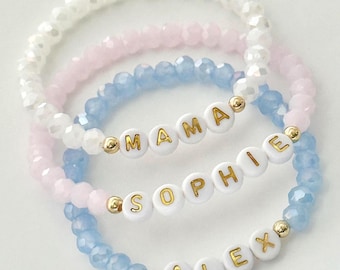 Personalized Crystal Bead Name Bracelet: Stacking Mama Jewelry