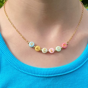 Bright Color Beads Name Necklace, Girls Custom Name Necklace, Beaded Name Necklace, Dainty Gold Name Beads, Kids Jewelry, Stocking Stuffer