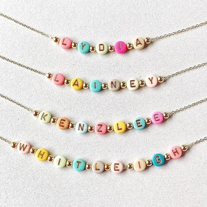 Bright, colorful beads name necklace.