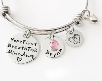 Personalized Mothers Day Gift for New Mom, Push Gift, Name & Birthstone Bracelet