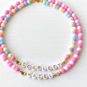 Kids Custom Beaded Name Necklace, Bright Colorful Beads Name Necklace, Childrens Jewelry, Girls Birthday Gift, Little Girls Easter Gift image 2