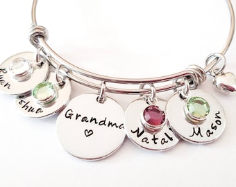 Personalized Grandma Bangle Bracelet - Hand Stamped Grandma Bracelet, Grandma Gift, Grandma Jewelry, Nana Bracelet, Custom Grandma Gift