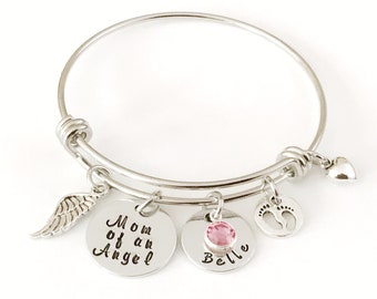Baby Memorial Bracelet - Mom of An Angel Bangle, Stillbirth, Miscarry Jewelry, Loss of child, Miscarriage Gift, Sympathy Gift, Infant Loss