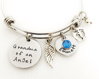 Grandma of an Angel Memorial Bracelet: Hand Stamped Remembrance Jewelry