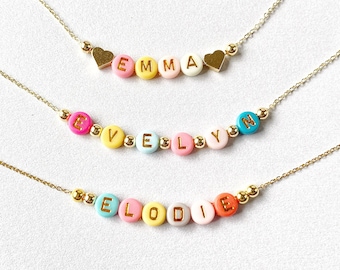 Kids Colorful Bead Name Necklace, Toddler Name Necklace, Christmas Gift for Girls, Stocking Stuffers for Girls, Black Friday, Gold Name Bead