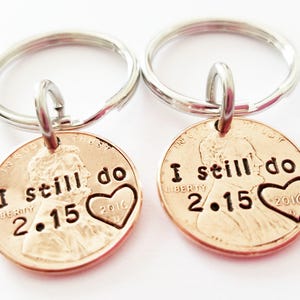 Personalized Penny Keychain, Valentines Day Gift, Husband Anniversary Gift, I Still Do, 1 year, 7 year anniversary gift, Couples Keyrings zdjęcie 2