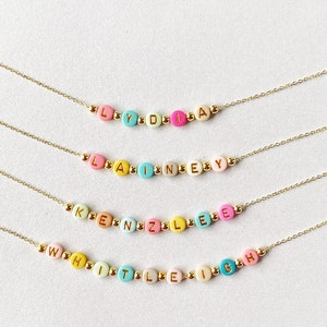 Bright Color Beads Name Necklace, Girls Custom Name Necklace, Beaded Name Necklace, Dainty Gold Name Beads, Kids Jewelry, Stocking Stuffer image 7