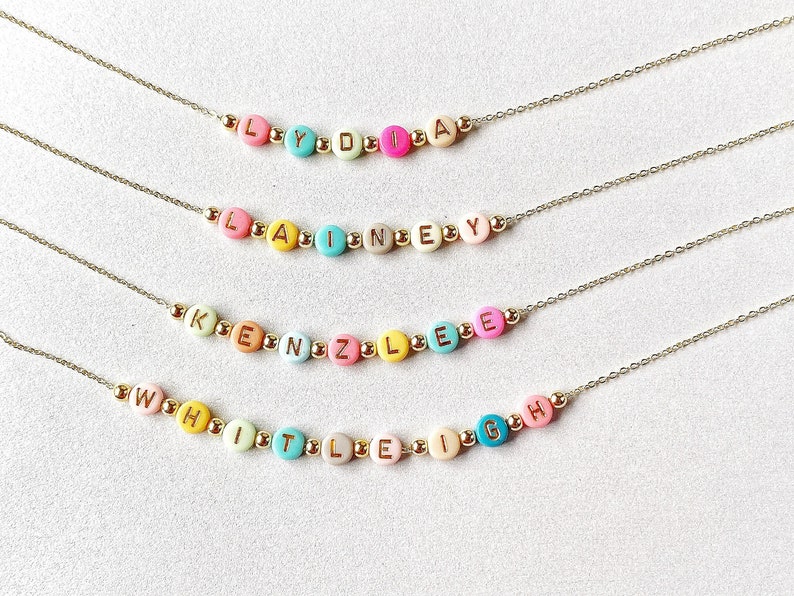 Bright, colorful beads name necklace.