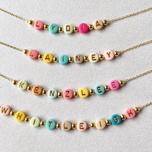 Bright Color Beads Name Necklace, Girls Custom Name Necklace, Beaded Name Necklace, Dainty Gold Name Beads, Kids Jewelry, Stocking Stuffer image 8