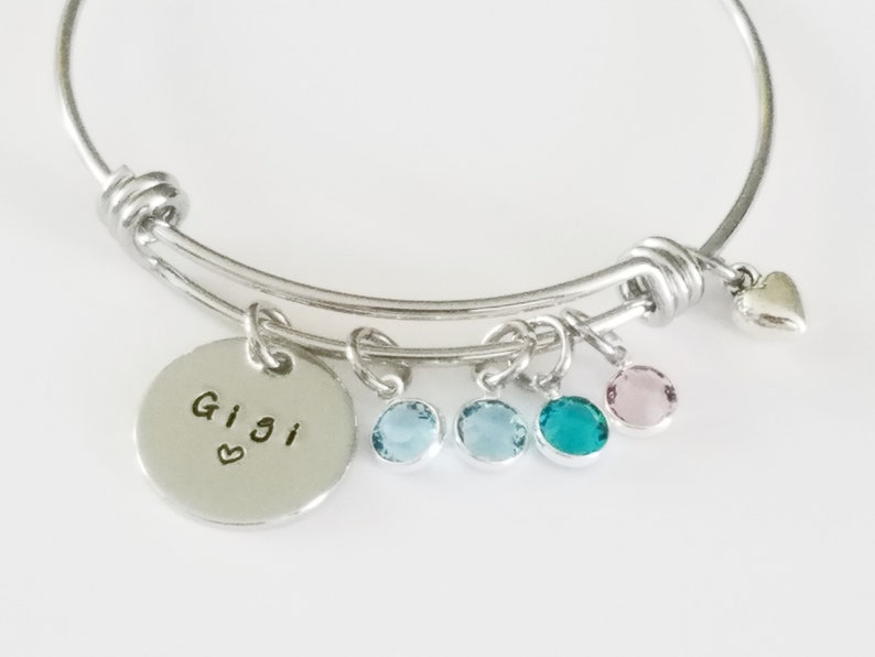 Personalized Birthstone Bangle Bracelet, Christmas gift for Grandma, Custom Grandchildren gift for Grandma, Nana, Gigi, Meme Jewelry image 4