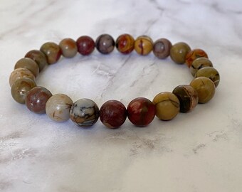 Bracelets for Men, Natural Indian Agate Beaded Stretch Bracelet, 8mm beads, Mens Jewelry, Gifts for Men and Women