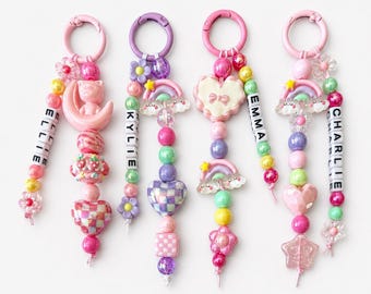 Custom Name Bag Charm Keychain, First Day of School, Kids Gift, Girl Gifts, Backpack Name Tag, Personalized Gift