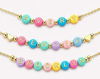 Personalized Little Girls Name Necklace - Gold Heart Accents, Girls Gift, Kids Gifts, Childrens Jewelry
