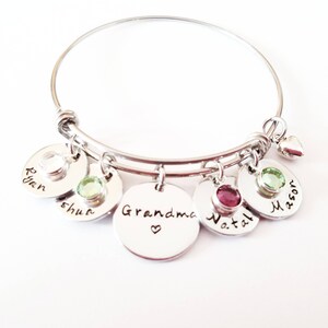 Personalized Grandma Bangle Bracelet Hand Stamped Grandma Bracelet, Grandma Gift, Grandma Jewelry, Nana Bracelet, Custom Grandma Gift image 2