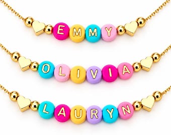 Name Necklace for Little Girls, Gold Heart Accents, Gift for Kids