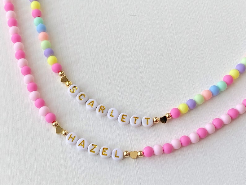 Kids Custom Beaded Name Necklace, Bright Colorful Beads Name Necklace, Childrens Jewelry, Girls Birthday Gift, Little Girls Easter Gift image 1