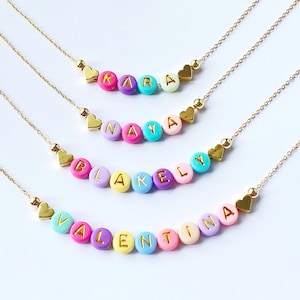 Girls Bright Color Beads Name Necklace, Kids Custom Name Necklace, Girls Easter Gift, Kids Birthday Gift for Girls, Toddlers Name Necklace