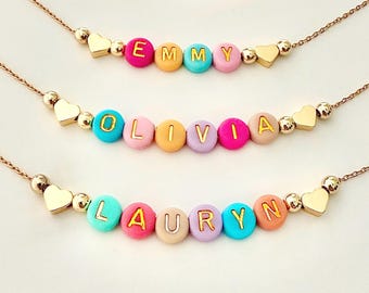 Name Necklace for Little Girls, Gold Heart Accents, Gift for Kids