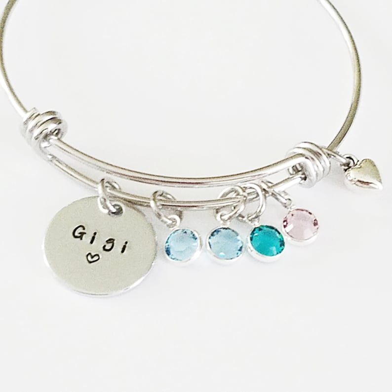 Personalized Birthstone Bangle Bracelet, Christmas gift for Grandma, Custom Grandchildren gift for Grandma, Nana, Gigi, Meme Jewelry image 1