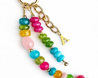 Personalized Glass Bead Bag Charm Keychain – Bag Charm with Gold Initial,  Gift for Her, Purse Accessories