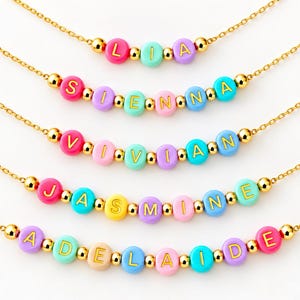 Kids Dainty Name Necklace, Gold Bead Accents, Kids Personalized Gift, Stocking Stuffers for Girls