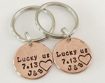 Lucky Us Penny Keychains - 1 year anniversary, 7 year anniversary gift, Couples keychains, anniversary gift for husband, Couples Gift