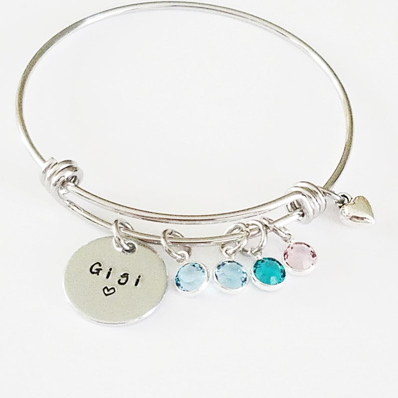 Personalized Birthstone Bangle Bracelet, Christmas gift for Grandma, Custom Grandchildren gift for Grandma, Nana, Gigi, Meme Jewelry image 2