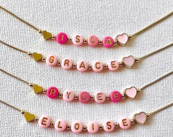 Girls Pink Name Necklace, Valentines Day Gift for Daughter