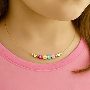 Name Necklace for Kids, Personalized Jewelry, Girls Birthday Gift, Colorful Bead Necklace