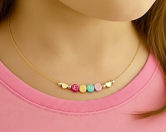 Name Necklace for Kids, Personalized Jewelry, Girls Birthday Gift, Colorful Bead Necklace
