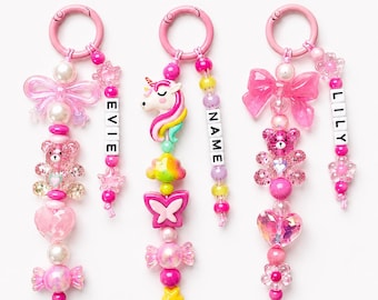 Custom Name Bag Charm - Personalized Chunky Beaded Keychain, Kids Gifts, First Day of Kindergarten, Girls Gift, Kids Name Tag
