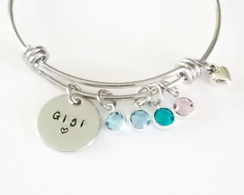 Personalized Birthstone Bangle Bracelet, Christmas gift for Grandma, Custom Grandchildren gift for Grandma, Nana, Gigi, Meme Jewelry image 3