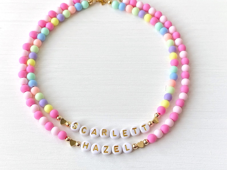 Kids Custom Beaded Name Necklace, Bright Colorful Beads Name Necklace, Childrens Jewelry, Girls Birthday Gift, Little Girls Easter Gift image 2