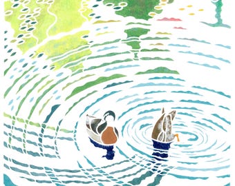 Mallard Couple Art Print 11"x14" / Bird art