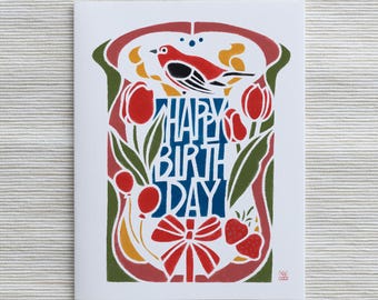A2 Card Spring Birthday - Scarlet Tanager (SKU: FSB01)