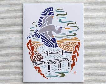 A2 Card: Great Blue Heron over Walkway over the Hudson / Upstate New York Art / Bird Art / Birds of Northeast / Gift for Birder