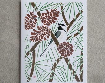 A2 Card Chickadee on a Pine Tree (SKU: BGC010)