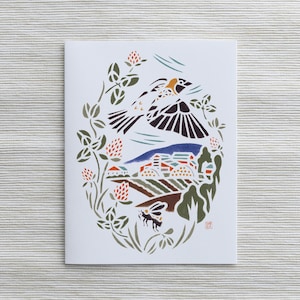 Carte A2 : Goglu des prés à Hawthorne Valley Farm, Gand, comté de Columbia / Art du nord de l'État de New York / Art d'oiseaux / Cadeau pour ornithologue amateur