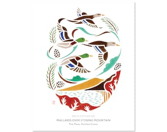 Mallards over Stissing Mountain, Pine Plains, Dutchess County / Upstate New York Art Print / Travel Poster / Bird Art / Hudson Valley