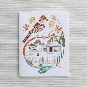 Carte A2 : Bruant familier au musée Hammond, North Salem, comté de Westchester / Art dans le nord de l'État de New York / Art ornithologique / Cadeau pour ornithologue amateur