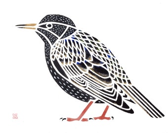 Bird Painting: European Starling (9 x 12 in) / Bird Art / Gift for Birder & Nature lover